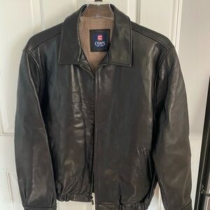 Chaps Dark Leather Bomber Jacket